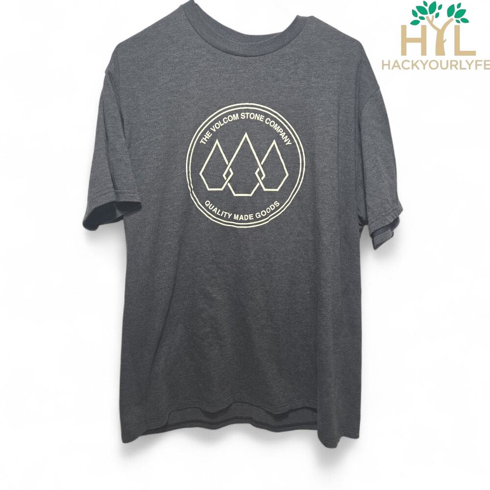 Volcom Mens Gray Graphic Print Logo Tee Short Sleeve Crew Neck XL Used